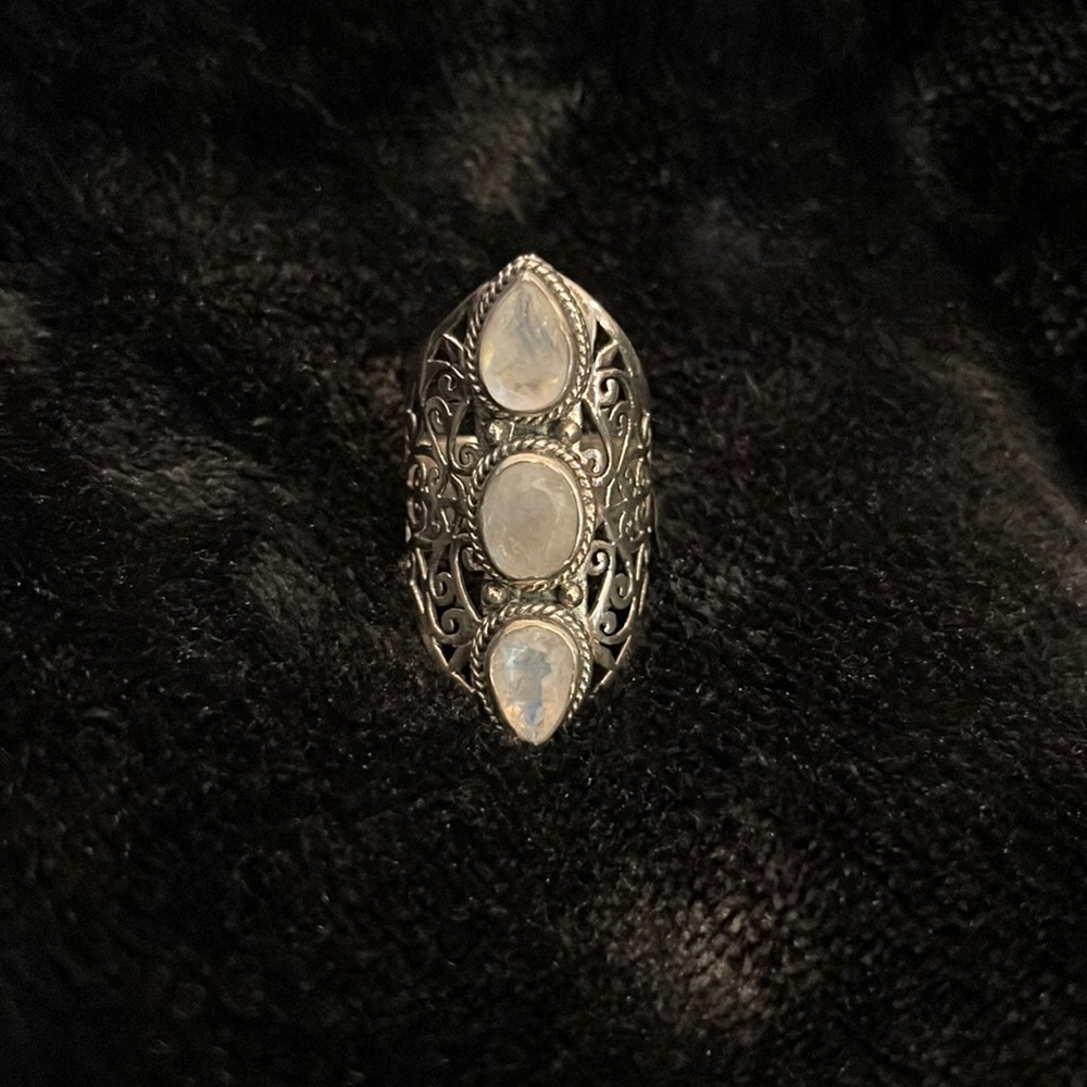Sz 8 Stainless Steel 3 Moonstone Ring